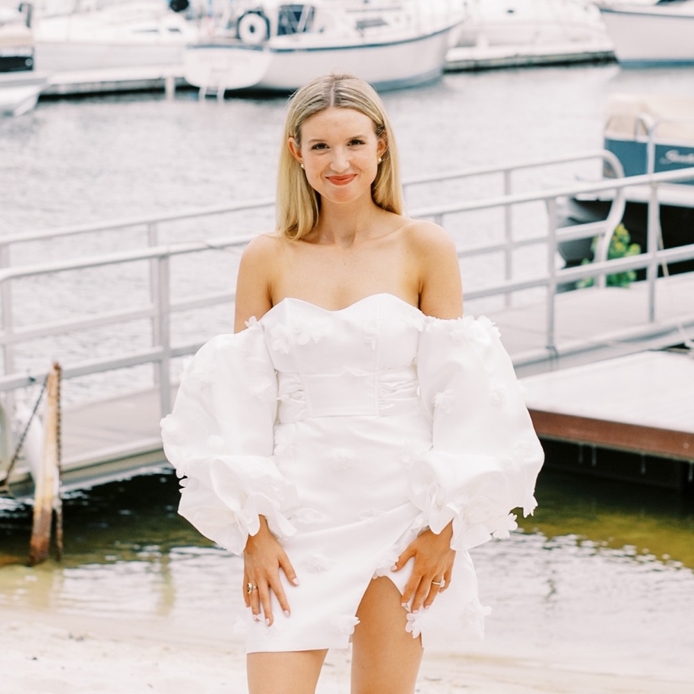 ASOS LUXE Wedding satin off shoulder mini dress
